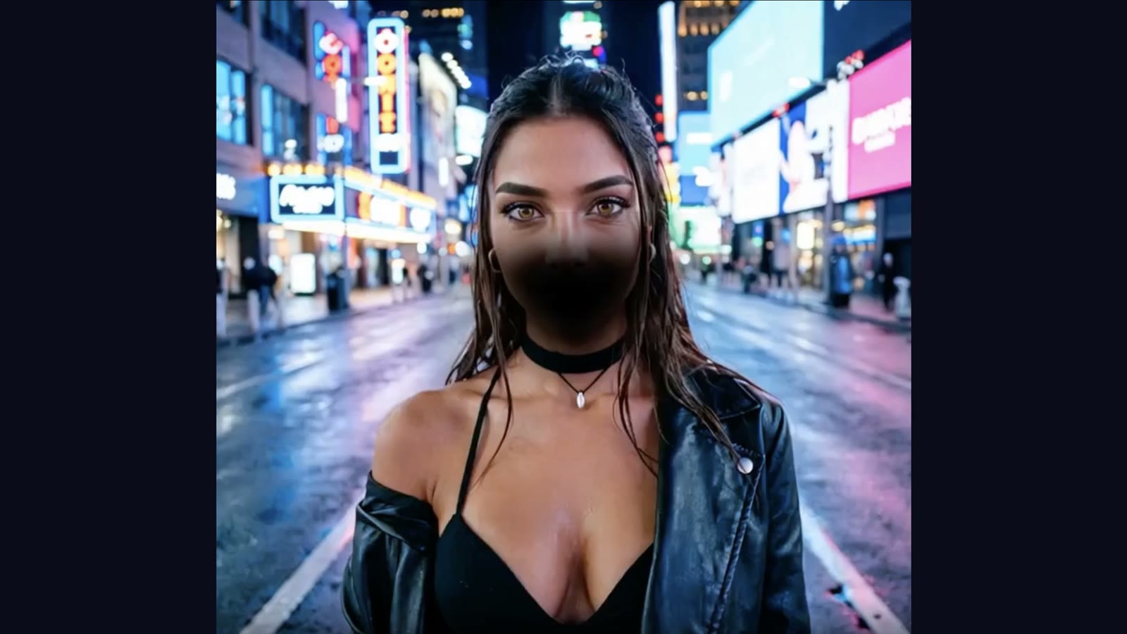 A music video frame where a lip-sync error left a black smear over the singer's mouth.